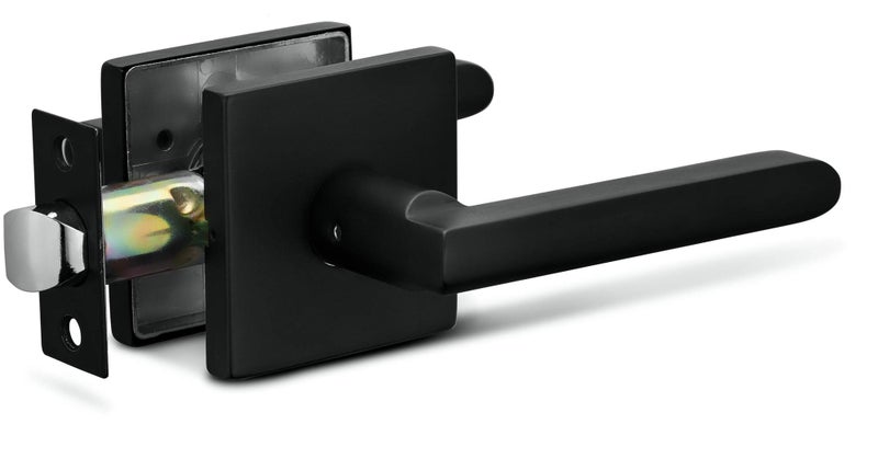 Berlin Modisch Passage Lever Door Handle Slim Square Non-Locking Lever Set [for Hallway or Closet Doors] Reversible for Right & Left Sided Doors Heavy Duty - Iron Black Finish - Image 1